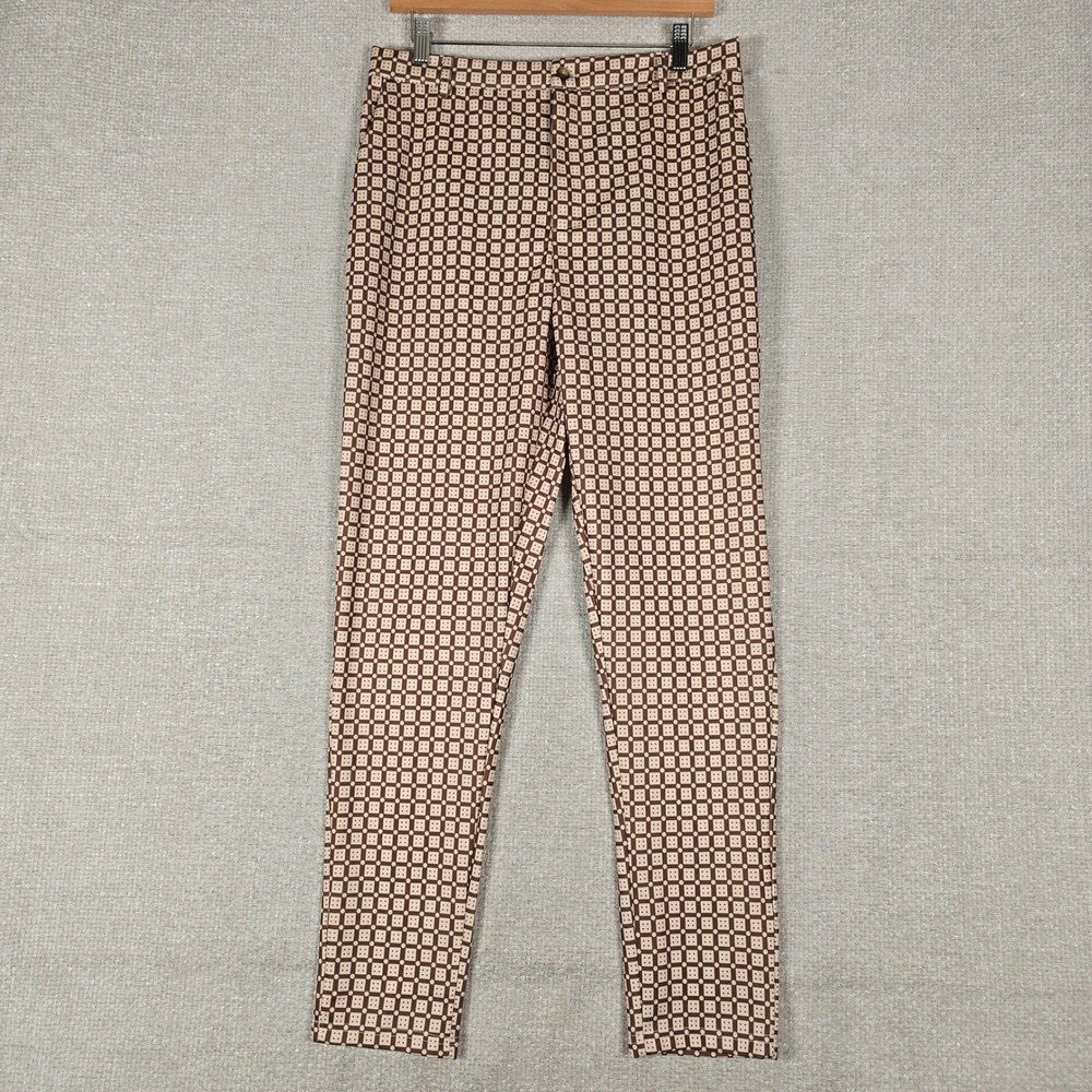 Smythe Womens Brown Geometric Dice Dot Print Tailored Tapered Pants Size 10 30
